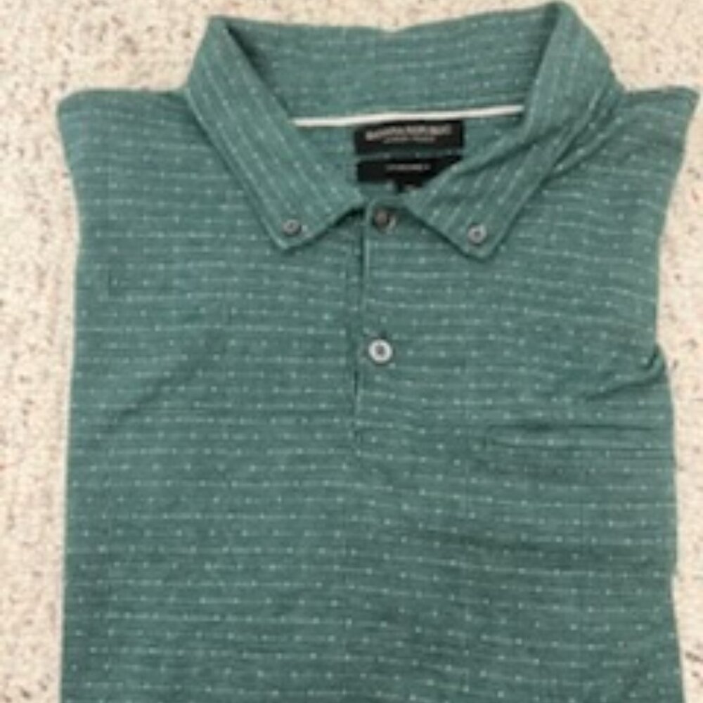 Banana Republic cotton polo:  green w/ muted design, great cond. & barely worn